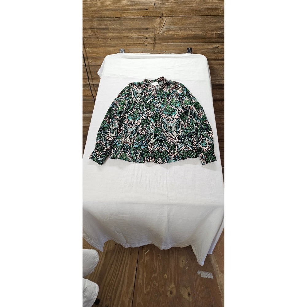 Choklate Paris Womens S Abstract Print Button Down Blouse Green Pink Long Slv